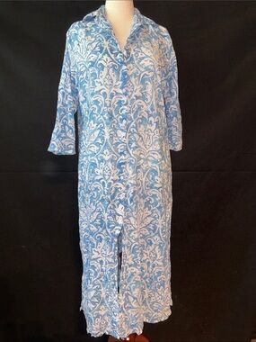 Karisma Light Blue & White Design Swim Coverup Shirt Dress Size Medium